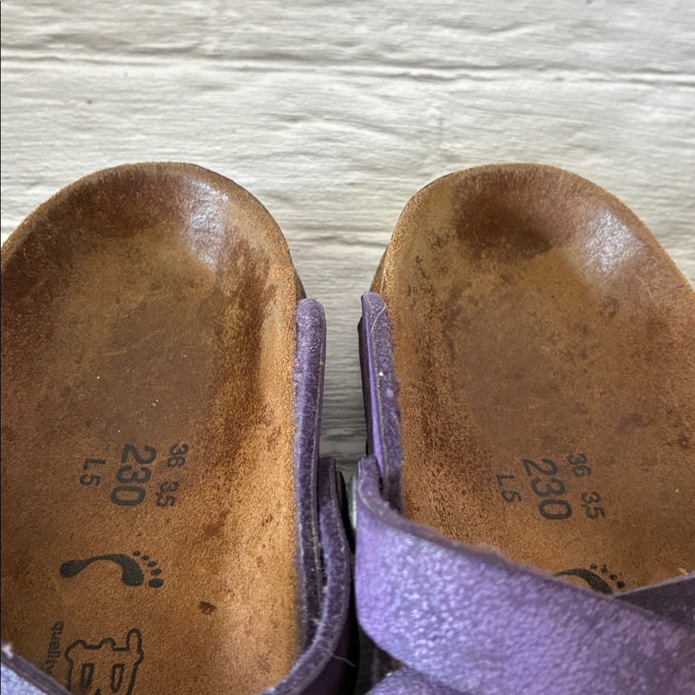 Birkenstock Birki's Dorian Purple Leather Crisscross Clogs Size 36 - Picture 9 of 13